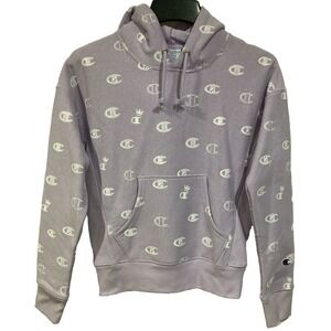Champion Reverse Weave All Over Print Lilac Purple XS NWT White Logo Hoodie
